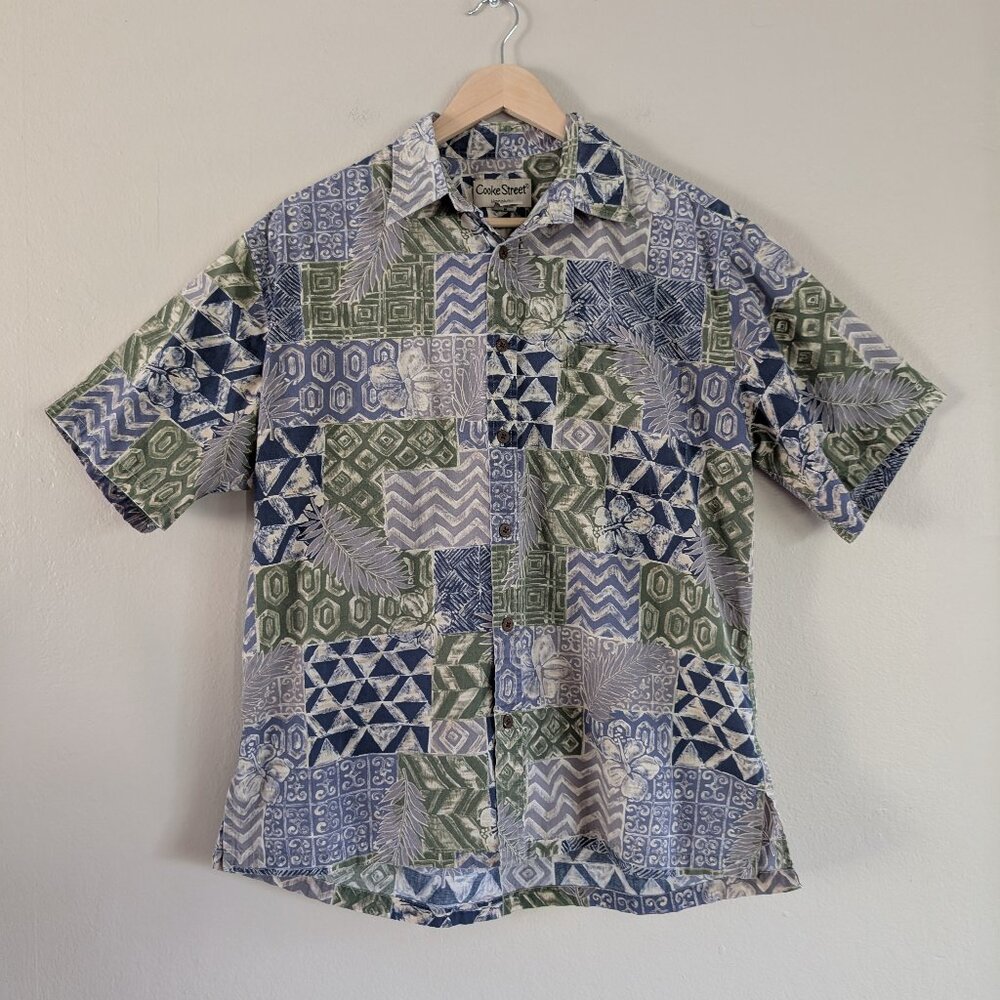 Cooke Street Honolulu Geometric Patchwork Tribal Hawaiian‎ Shirt Mens M Aloha